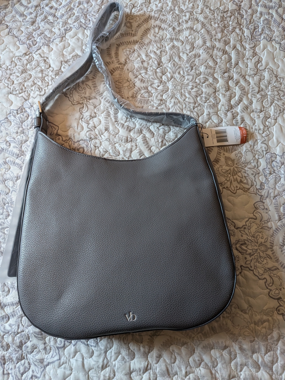 Textured Leather Shoulder Bag in Gray